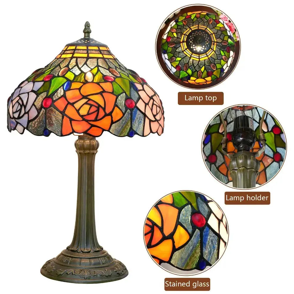 12inch Tiffany Bedside Lamps Stained Glass Rose Antique Desk Light Classical Tiffany Lamp