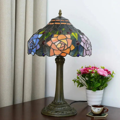 12inch Tiffany Bedside Lamps Stained Glass Rose Antique Desk Light Classical Tiffany Lamp