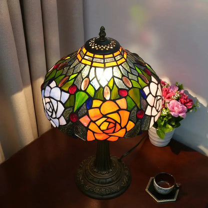 12inch Tiffany Bedside Lamps Stained Glass Rose Antique Desk Light Classical Tiffany Lamp