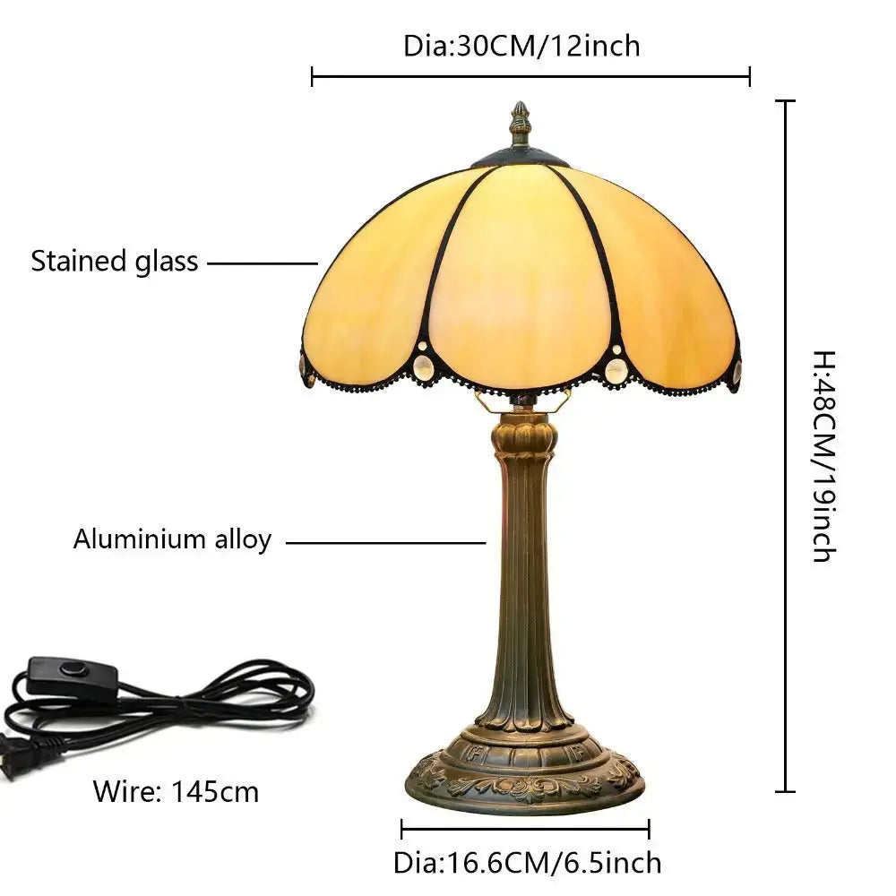 12inch Tiffany Bedside Lamps Stained Glass Yellow Vintage Table Light Classical Tiffany Lamp
