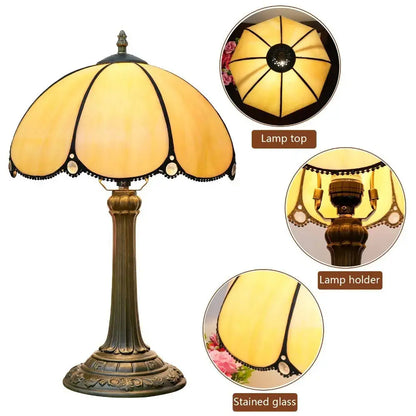 12inch Tiffany Bedside Lamps Stained Glass Yellow Vintage Table Light Classical Tiffany Lamp