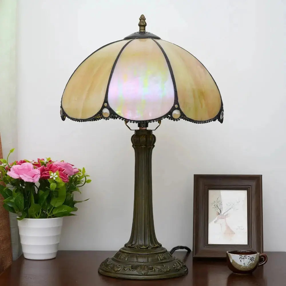 12inch Tiffany Bedside Lamps Stained Glass Yellow Vintage Table Light Classical Tiffany Lamp