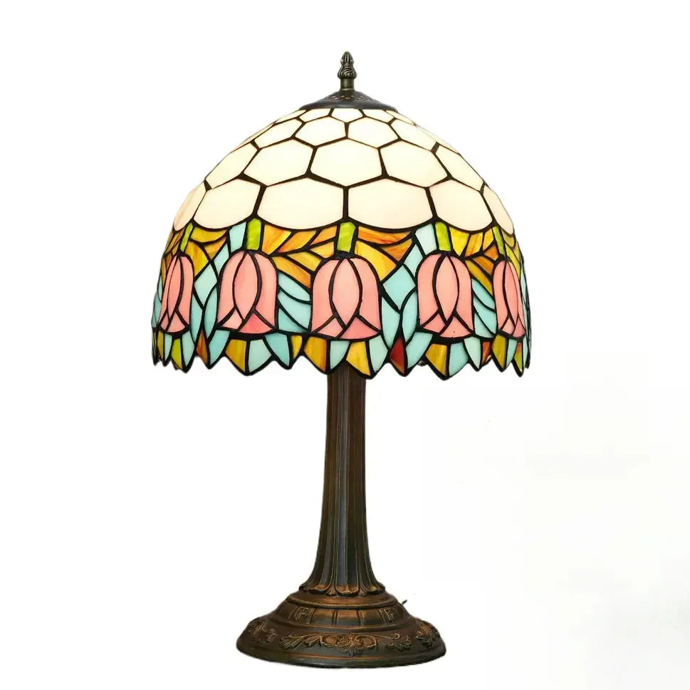 12inch Tiffany Tulip Lamp Stained Glass Pink Lampshade Vintage Table Lamps Classical Tiffany Lamp