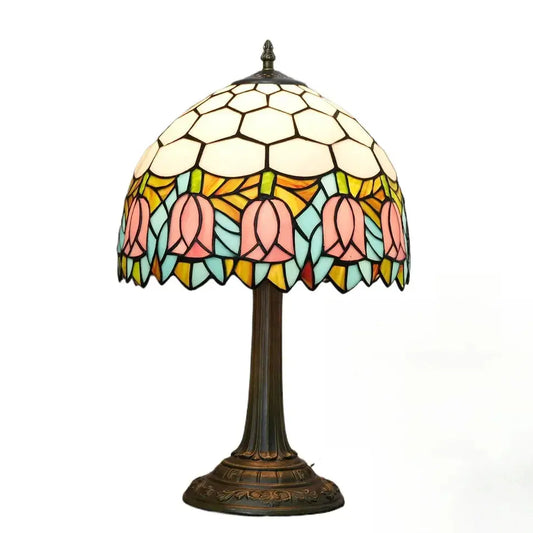 12inch Tiffany Tulip Lamp Stained Glass Pink Lampshade Vintage Table Lamps Classical Tiffany Lamp