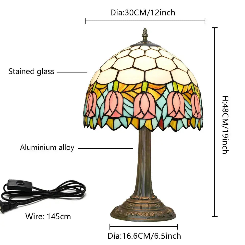 12inch Tiffany Tulip Lamp Stained Glass Pink Lampshade Vintage Table Lamps Classical Tiffany Lamp