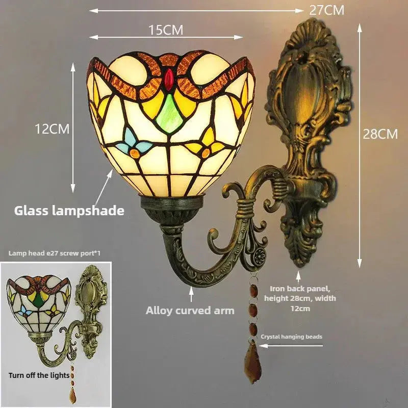 15cm Vintage Stained Glass Baroque Lampshade Wall Lamp Tiffany Sconce Light Classical Tiffany Lamp