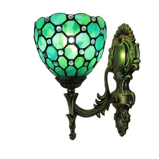 16cm Green Tiffany Lamp Stained Glass Beads Lampshade Antique Wall Sconce Classical Tiffany Lamp