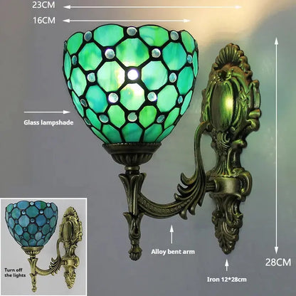 16cm Green Tiffany Lamp Stained Glass Beads Lampshade Antique Wall Sconce Classical Tiffany Lamp