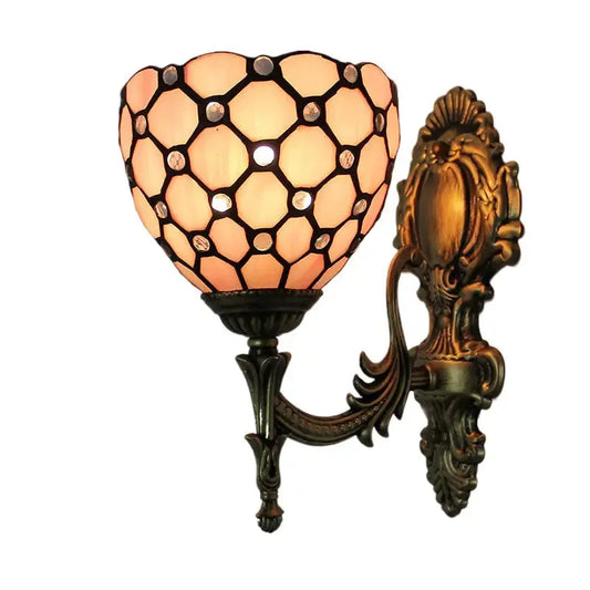 16cm Tiffany Stained Glass Beads Pink Lampshade Vintage Wall Sconce Light Classical Tiffany Lamp