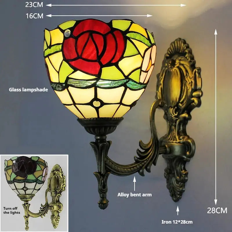 16cm Tiffany Stained Glass Rose Flower Lampshade Wall Sconces for Bedroom Classical Tiffany Lamp