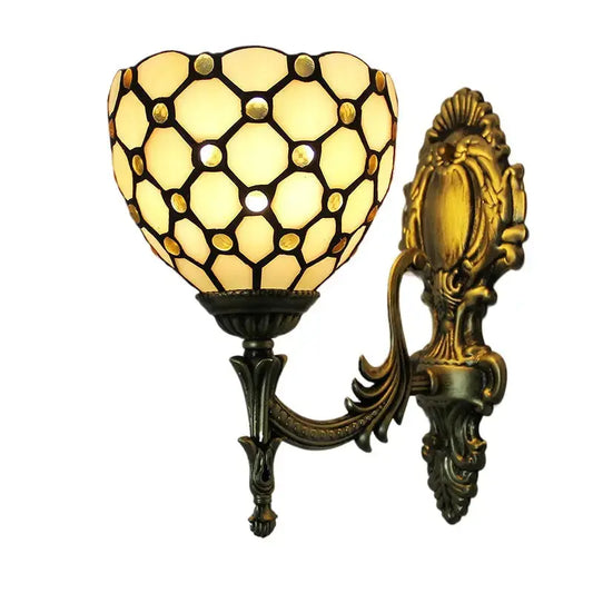 16cm Tiffany Vintage Sconces Stained Glass Beads Beige Lampshade Wall Lamp Classical Tiffany Lamp