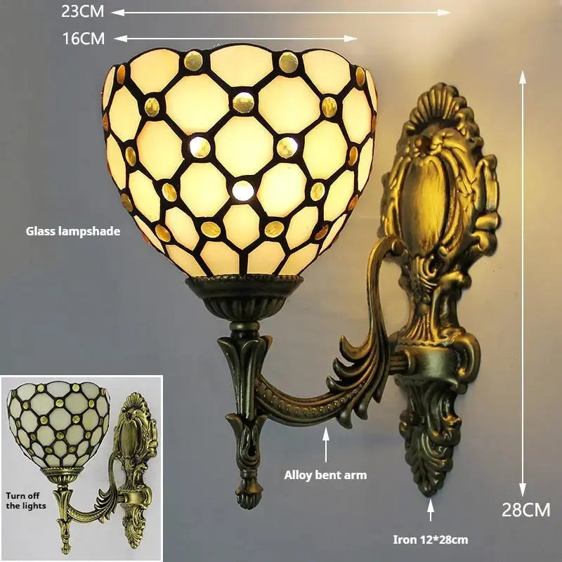 16cm Tiffany Vintage Sconces Stained Glass Beads Beige Lampshade Wall Lamp Classical Tiffany Lamp
