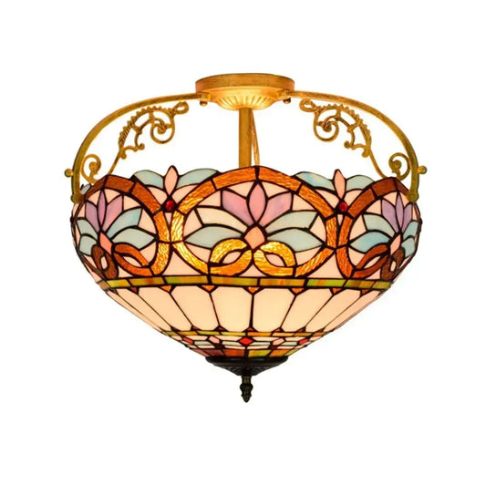 16inch Large Stained Glass Blue Lampshade Vintage Tiffany Ceiling Light Classical Tiffany Lamp