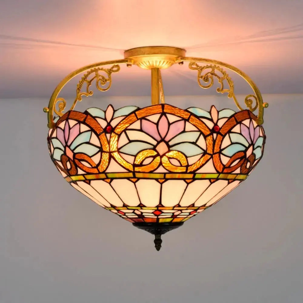 16inch Large Stained Glass Blue Lampshade Vintage Tiffany Ceiling Light Classical Tiffany Lamp