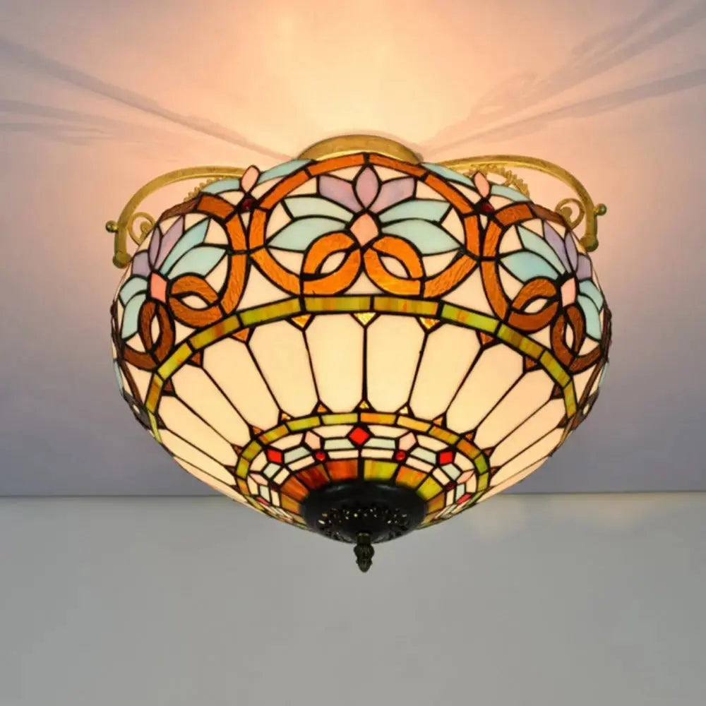 16inch Large Stained Glass Blue Lampshade Vintage Tiffany Ceiling Light Classical Tiffany Lamp