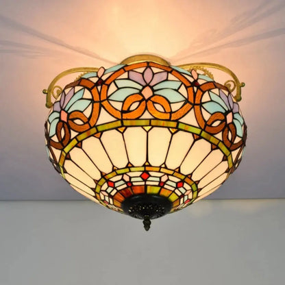 16inch Large Stained Glass Blue Lampshade Vintage Tiffany Ceiling Light Classical Tiffany Lamp