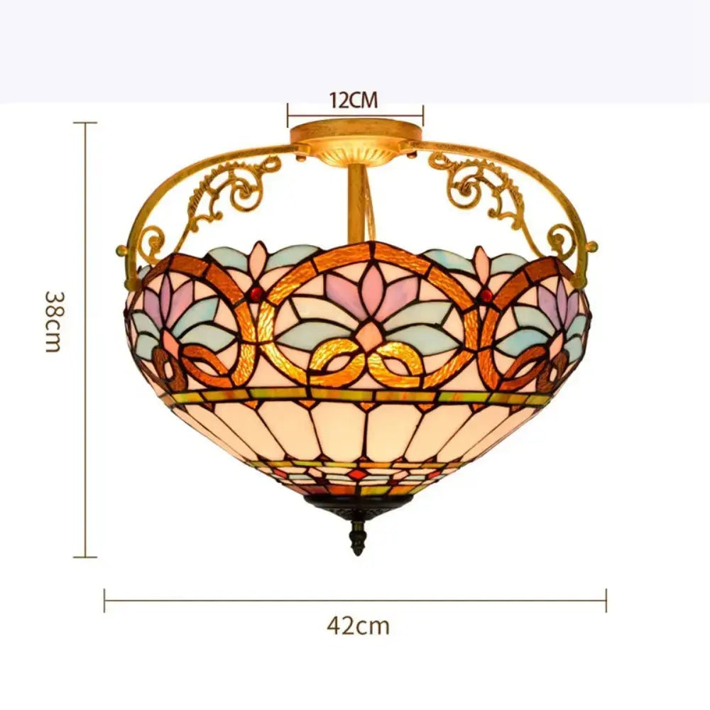 16inch Large Stained Glass Blue Lampshade Vintage Tiffany Ceiling Light Classical Tiffany Lamp
