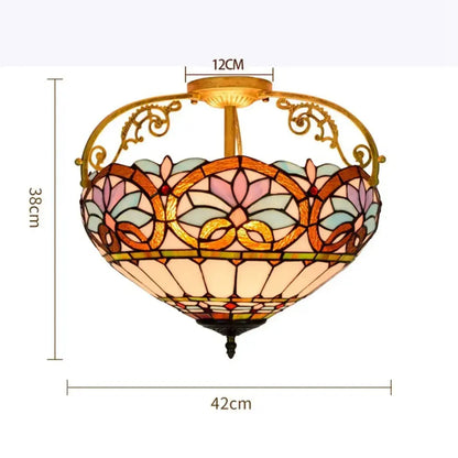 16inch Large Stained Glass Blue Lampshade Vintage Tiffany Ceiling Light Classical Tiffany Lamp