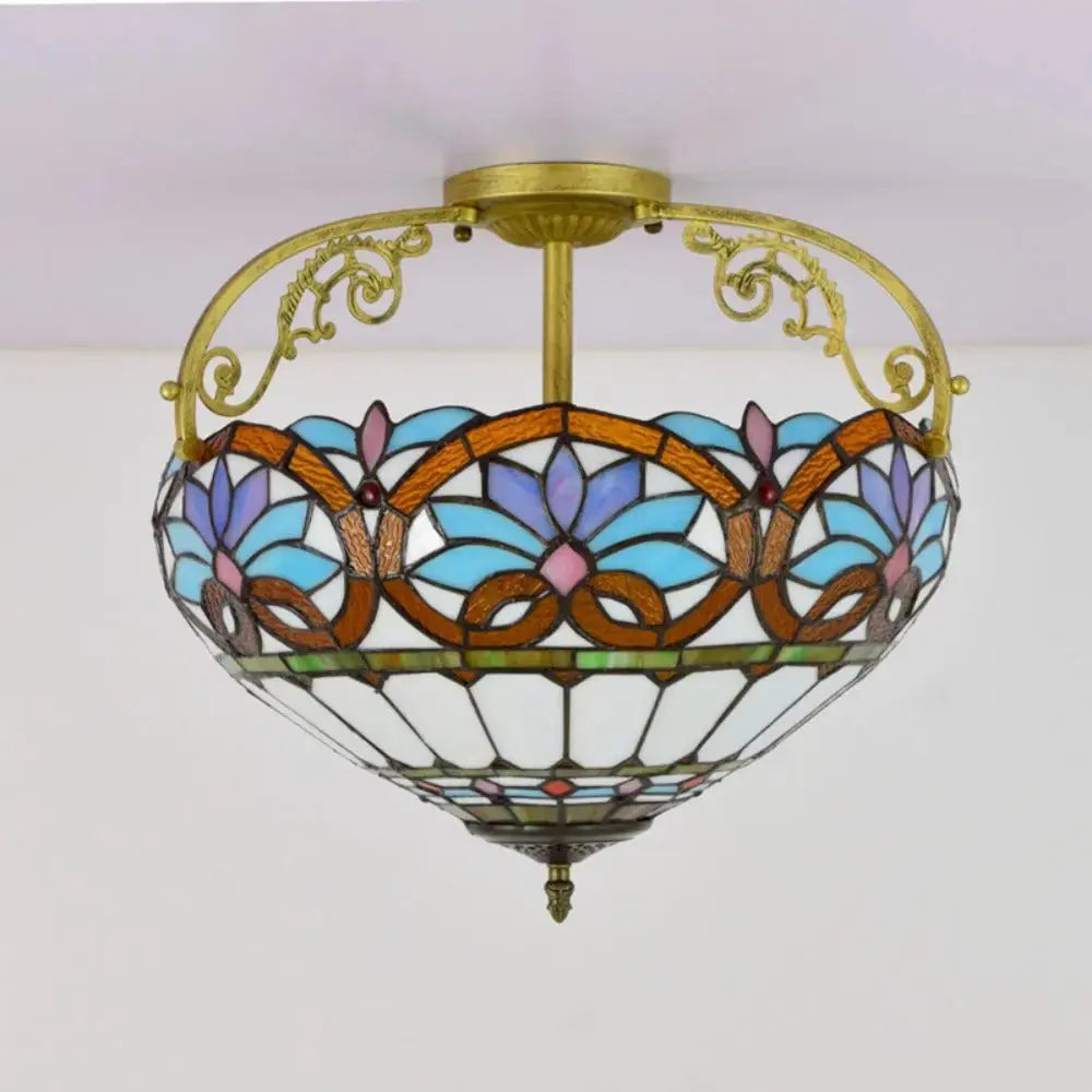 16inch Large Stained Glass Blue Lampshade Vintage Tiffany Ceiling Light Classical Tiffany Lamp