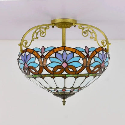 16inch Large Stained Glass Blue Lampshade Vintage Tiffany Ceiling Light Classical Tiffany Lamp