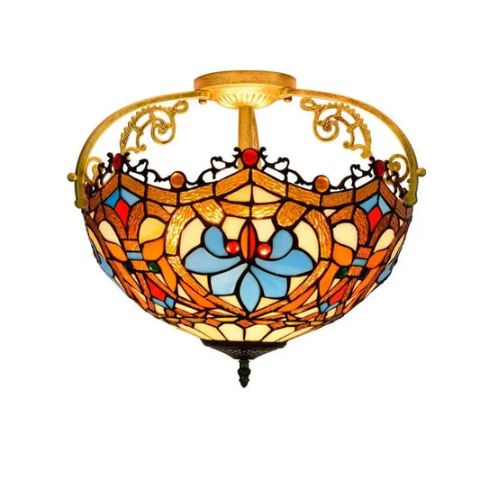 16inch Large Stained Glass Beads Flower Lampshade Vintage Tiffany Ceiling Light Classical Tiffany Lamp