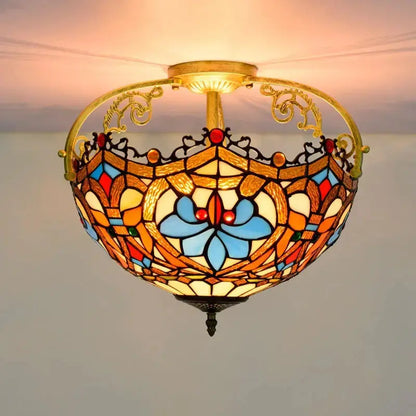 16inch Large Stained Glass Beads Flower Lampshade Vintage Tiffany Ceiling Light Classical Tiffany Lamp