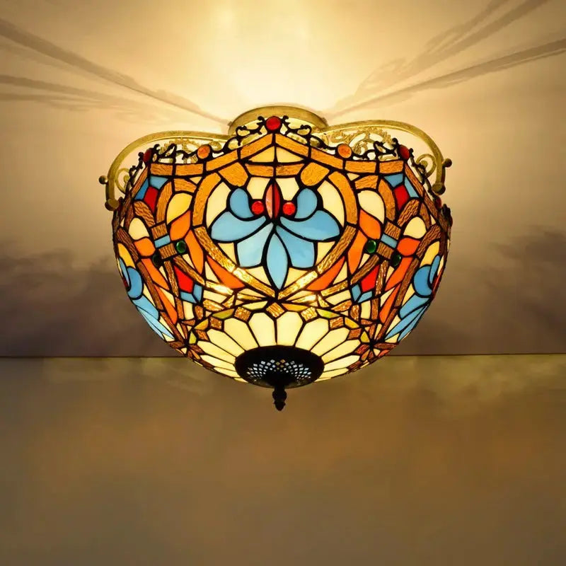 16inch Large Stained Glass Beads Flower Lampshade Vintage Tiffany Ceiling Light Classical Tiffany Lamp
