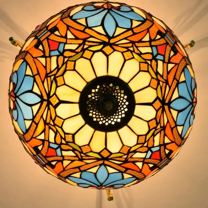 16inch Large Stained Glass Beads Flower Lampshade Vintage Tiffany Ceiling Light Classical Tiffany Lamp