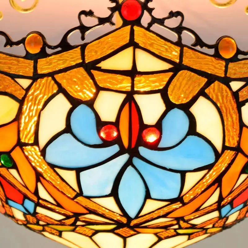 16inch Large Stained Glass Beads Flower Lampshade Vintage Tiffany Ceiling Light Classical Tiffany Lamp