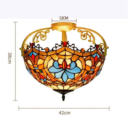 16inch Large Stained Glass Beads Flower Lampshade Vintage Tiffany Ceiling Light Classical Tiffany Lamp