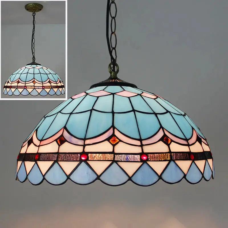 16inch Stained Glass Sea Blue Lampshade Tiffany Style Pendant Light Classical Tiffany Lamp