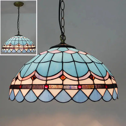 16inch Stained Glass Sea Blue Lampshade Tiffany Style Pendant Light Classical Tiffany Lamp