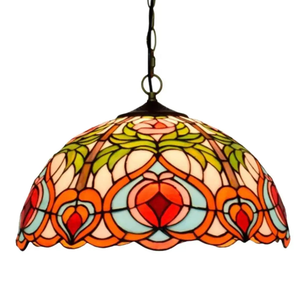 16inch Stained Glass Pastoral Peach Lampshade Tiffany Style Pendant Light Classical Tiffany Lamp
