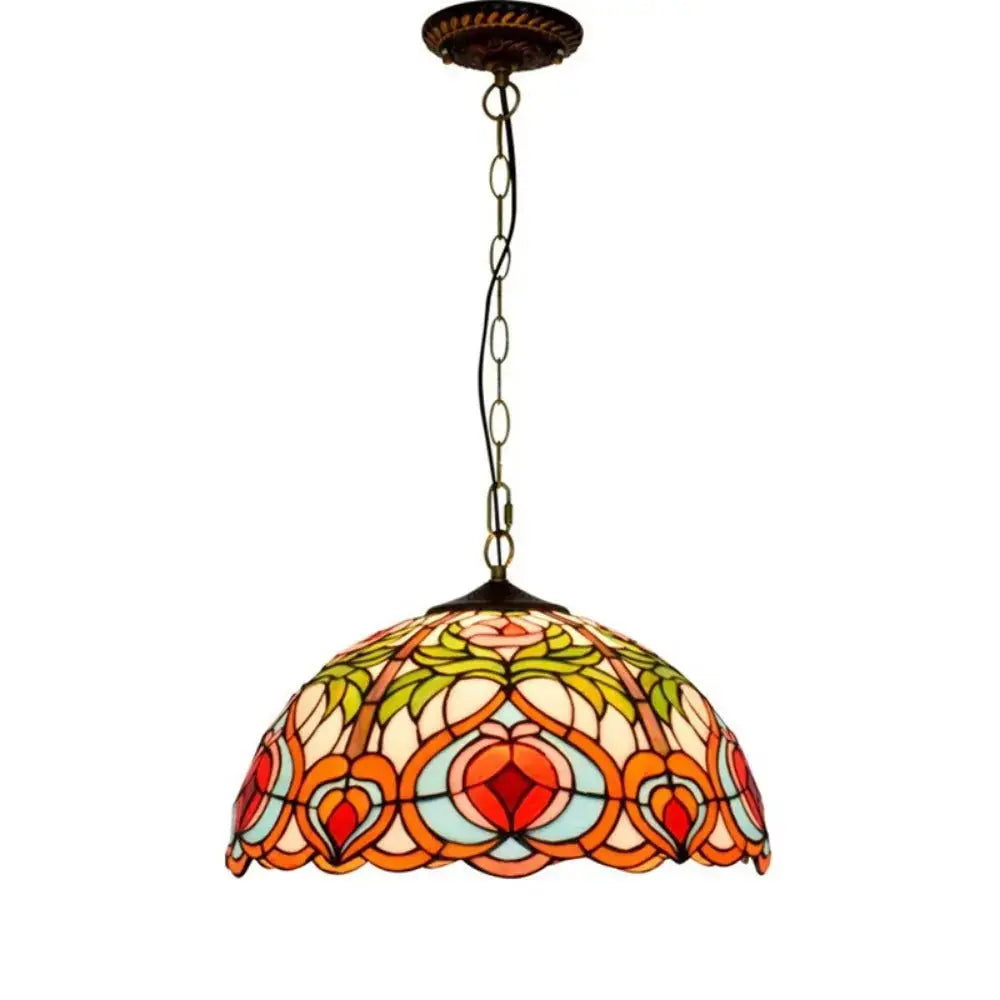 16inch Stained Glass Pastoral Peach Lampshade Tiffany Style Pendant Light Classical Tiffany Lamp