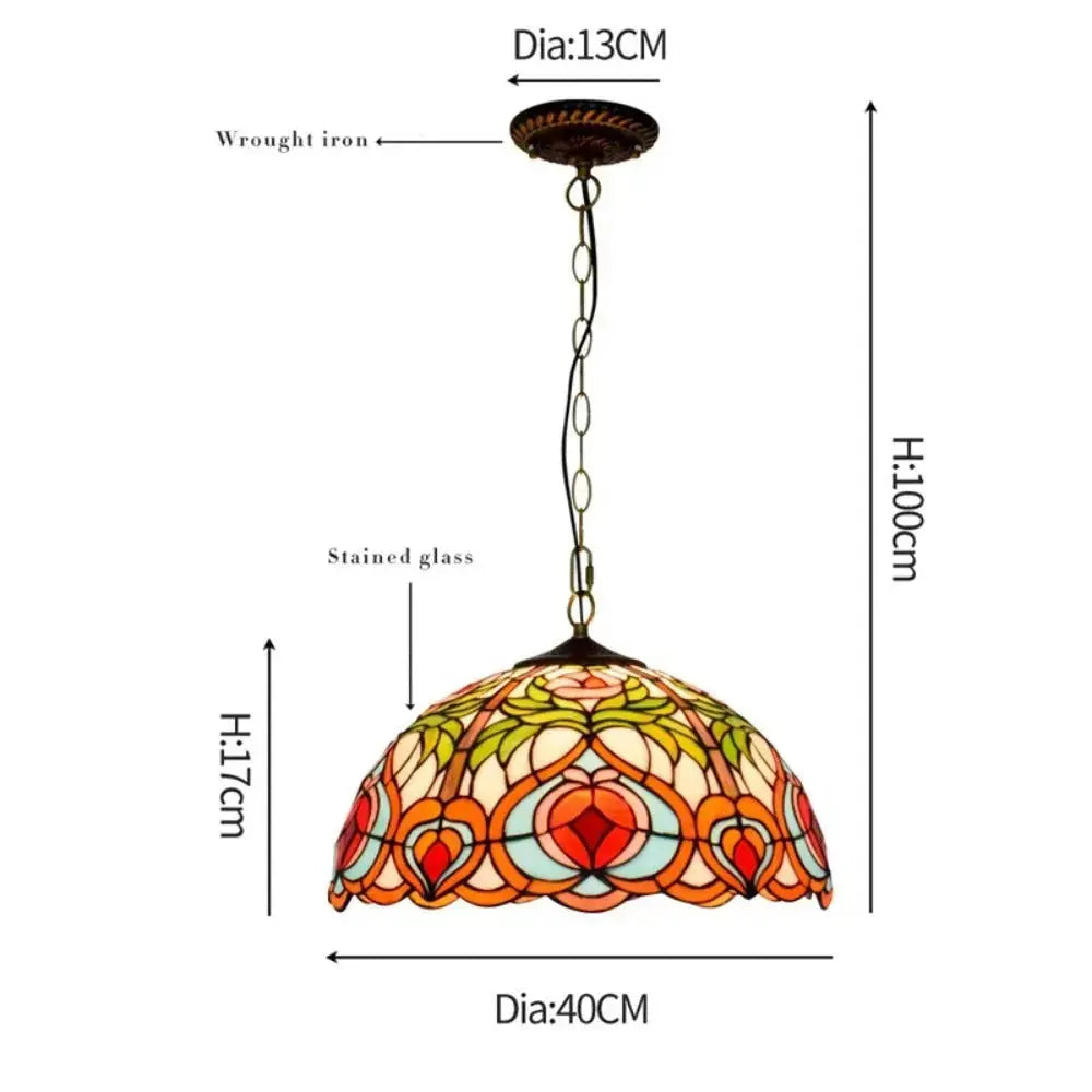 16inch Stained Glass Pastoral Peach Lampshade Tiffany Style Pendant Light Classical Tiffany Lamp