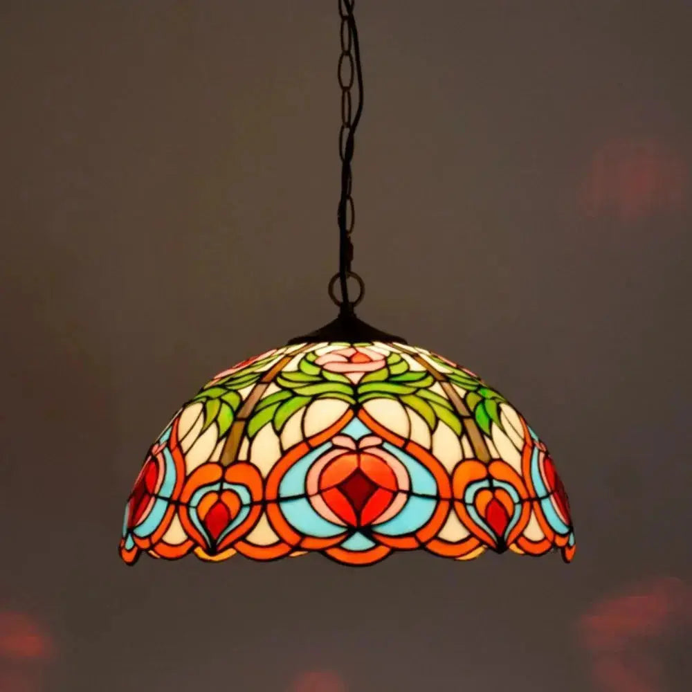 16inch Stained Glass Pastoral Peach Lampshade Tiffany Style Pendant Light Classical Tiffany Lamp