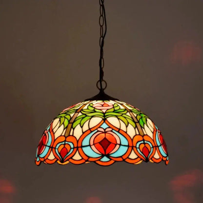 16inch Stained Glass Pastoral Peach Lampshade Tiffany Style Pendant Light Classical Tiffany Lamp