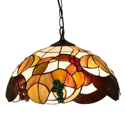 16inch Vintage Stained Glass Brown Grapes Lampshade Tiffany Style Pendant Light Classical Tiffany Lamp