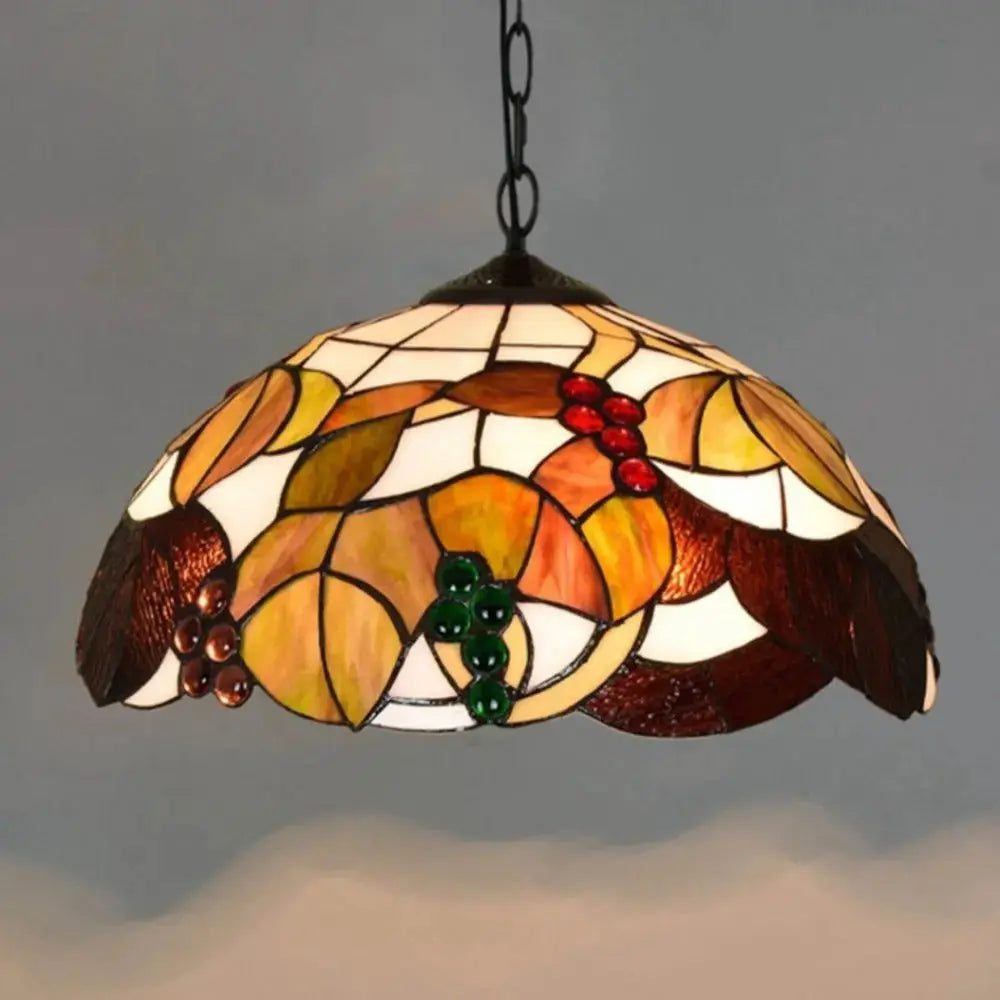16inch Vintage Stained Glass Brown Grapes Lampshade Tiffany Style Pendant Light Classical Tiffany Lamp