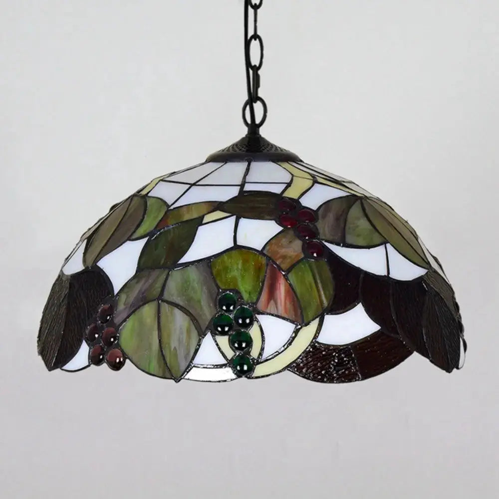 16inch Vintage Stained Glass Brown Grapes Lampshade Tiffany Style Pendant Light Classical Tiffany Lamp