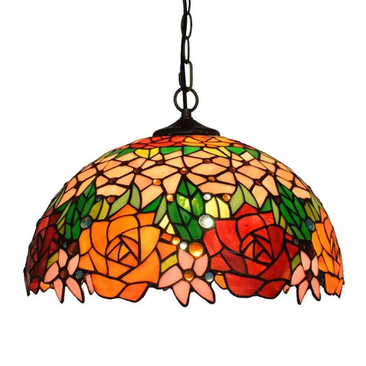 16inch Vintage Stained Glass Rose Lampshade Tiffany Style Pendant Light Classical Tiffany Lamp