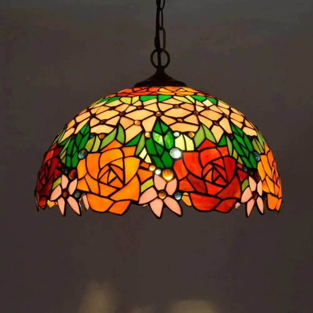 16inch Vintage Stained Glass Rose Lampshade Tiffany Style Pendant Light Classical Tiffany Lamp