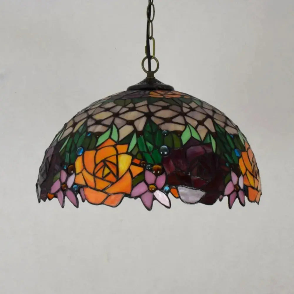 16inch Vintage Stained Glass Rose Lampshade Tiffany Style Pendant Light Classical Tiffany Lamp