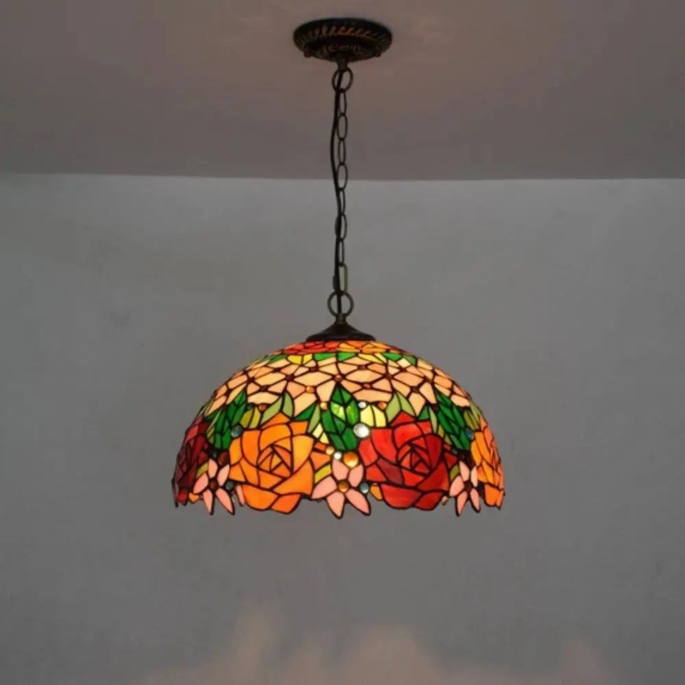 16inch Vintage Stained Glass Rose Lampshade Tiffany Style Pendant Light Classical Tiffany Lamp
