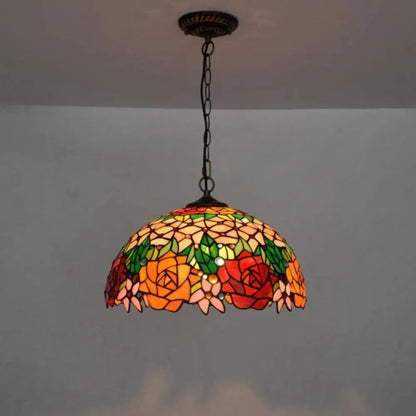 16inch Vintage Stained Glass Rose Lampshade Tiffany Style Pendant Light Classical Tiffany Lamp