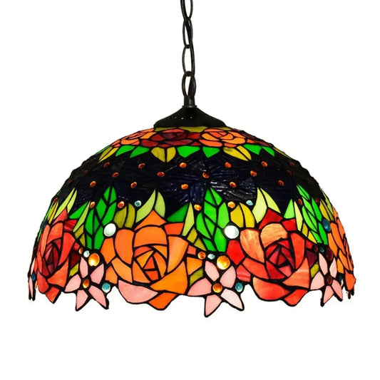 16inch Vintage Stained Glass Rose Flower Tiffany Style Pendant Light Classical Tiffany Lamp