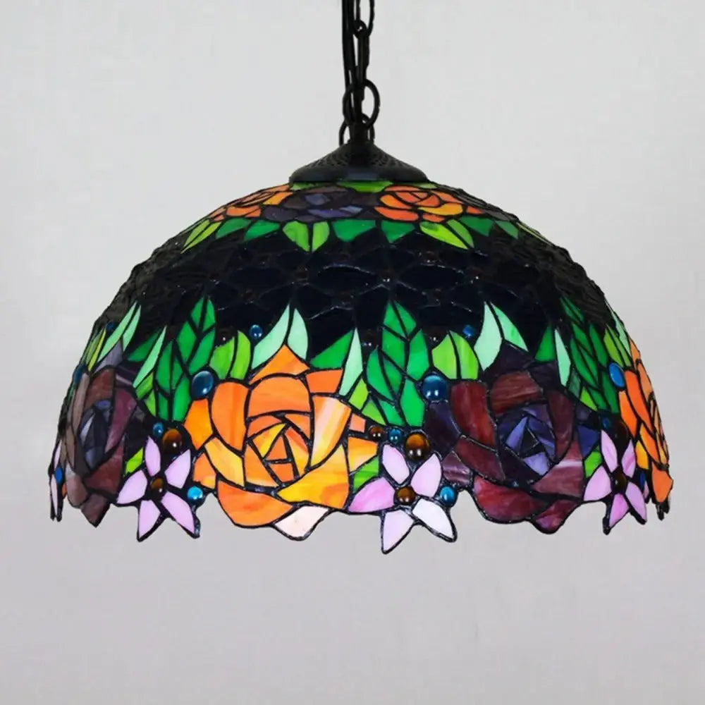 16inch Vintage Stained Glass Rose Flower Tiffany Style Pendant Light Classical Tiffany Lamp