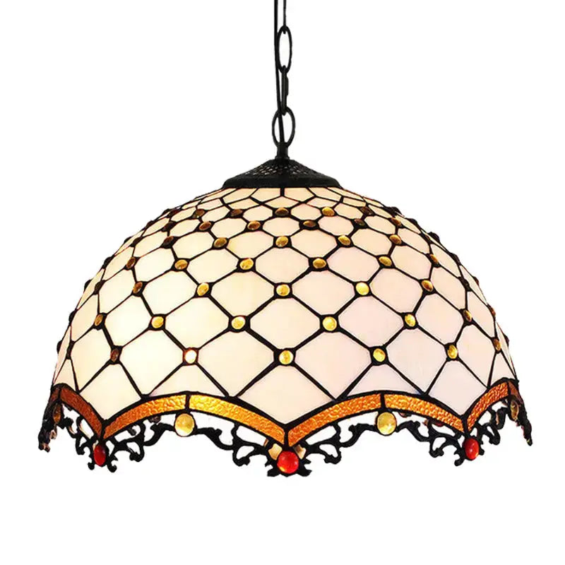 16inch Stained Glass White Beads Lampshade Tiffany Style Pendant Light Classical Tiffany Lamp