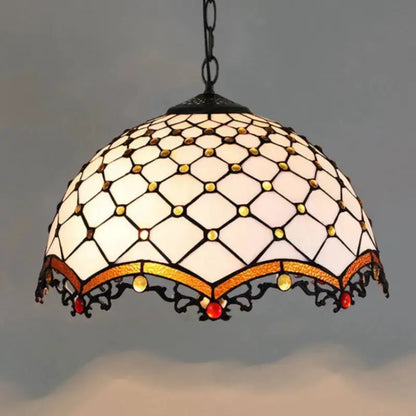 16inch Stained Glass White Beads Lampshade Tiffany Style Pendant Light Classical Tiffany Lamp
