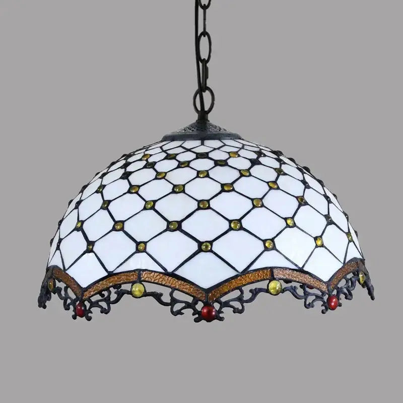 16inch Stained Glass White Beads Lampshade Tiffany Style Pendant Light Classical Tiffany Lamp